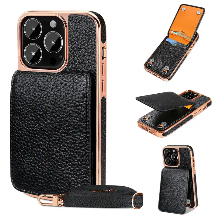 luxury wallet case black for iphone